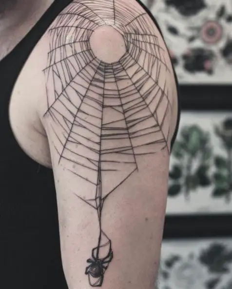 Black Widow and Spider Web Shoulder Tattoo