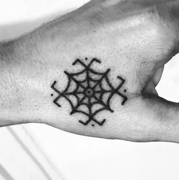 Minimalistic Spider Web Hand Tattoo
