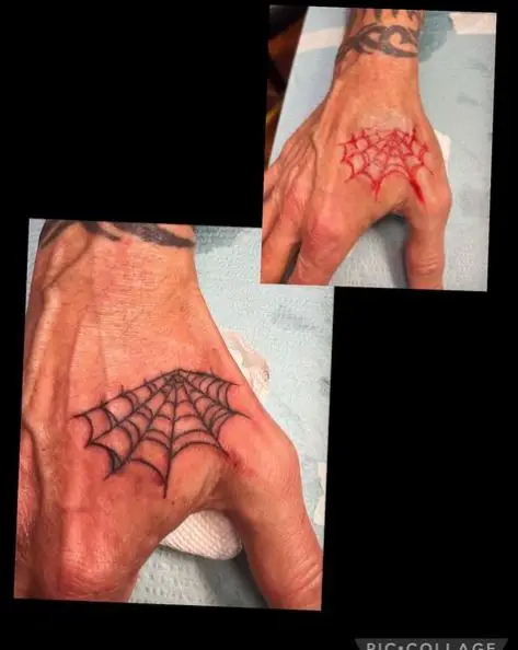 Small Spider Web Hand Tattoo