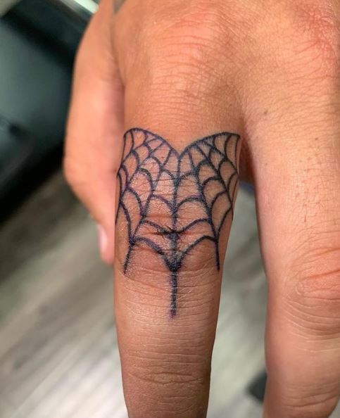 Tiny Spider Web Finger Tattoo
