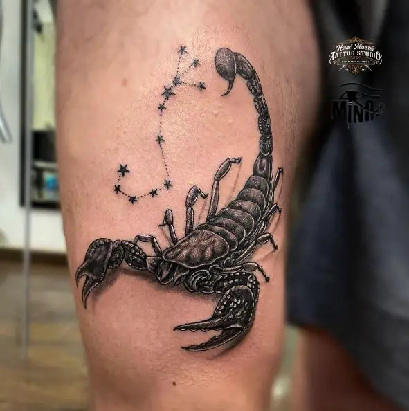 3D Thigh Scorpion Tattoo