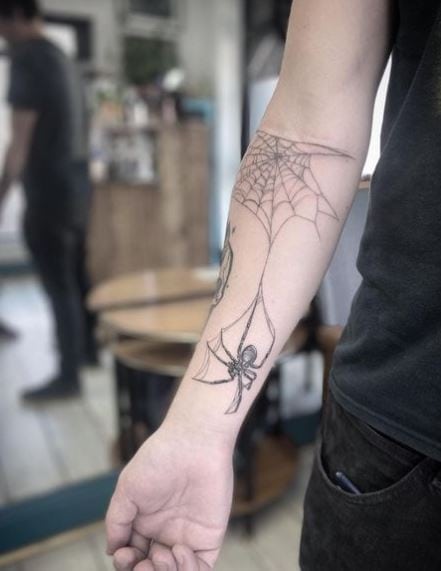 Spider and Spider Web Forearm Tattoo