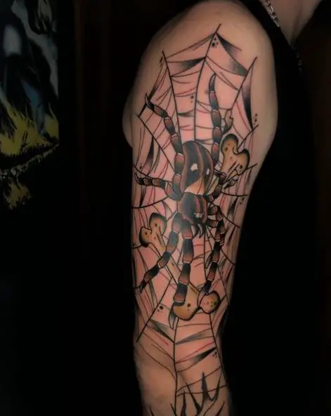 Tarantula and Spider Web Arm Sleeve Tattoo