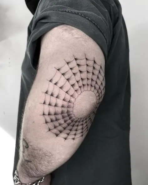 Grey Shaded Spider Web Elbow Tattoo