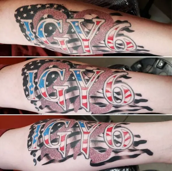 USA Flag and IGY6 22 Arm Tattoo