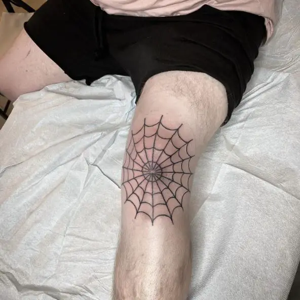 Black Spider Web Knee Tattoo