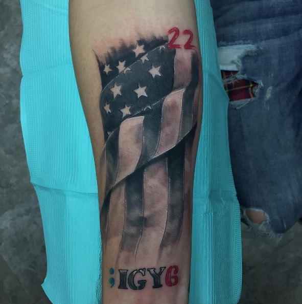 Flag and IGY6 22 Arm Tattoo