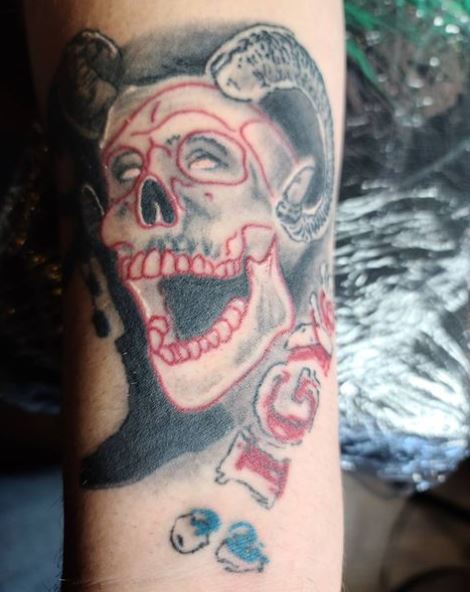 Skull with Horns and IGY6 Tattoo