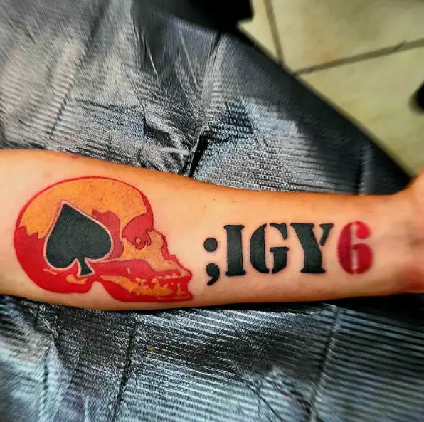 Colored Skull and ;IGY6 Forearm Tattoo