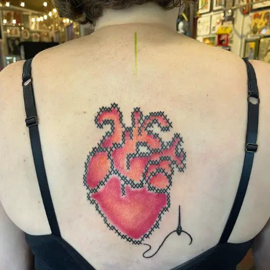 Anatomical Cross Stitch Heart Tattoo