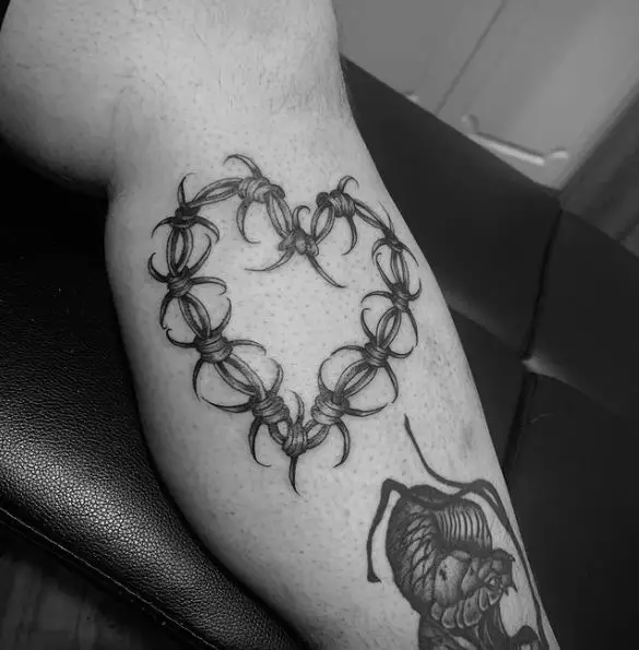 Barbed Wire Heart Leg Tattoo