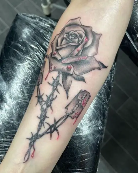 Barbed Wire Rose Tattoo
