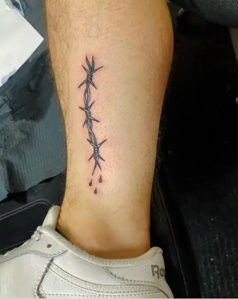 Barbed Wire with Blood Drops Leg Tattoo
