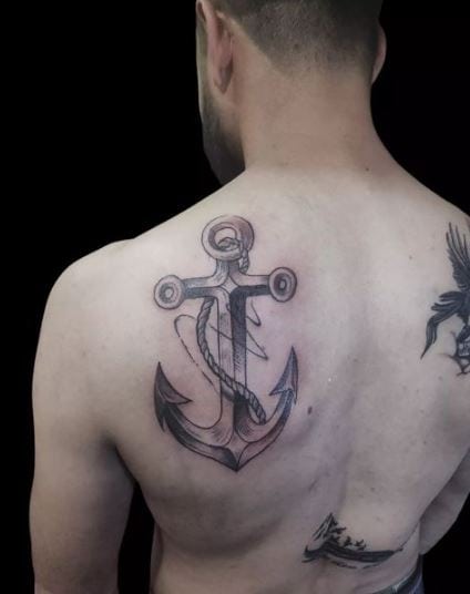 Big Anchor Tattoo On The Back