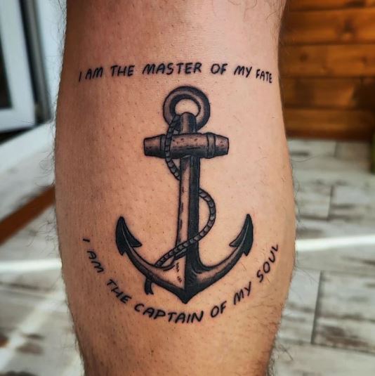 Black Anchor with Quote Tattoo