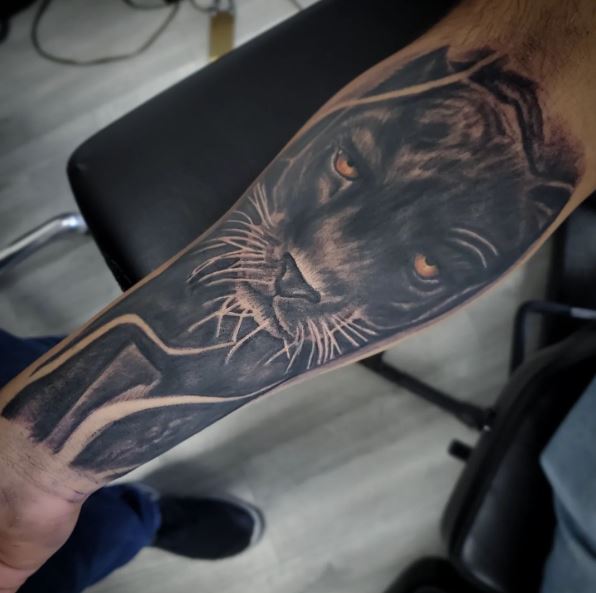 Black Angry Panther Hand Tattoo