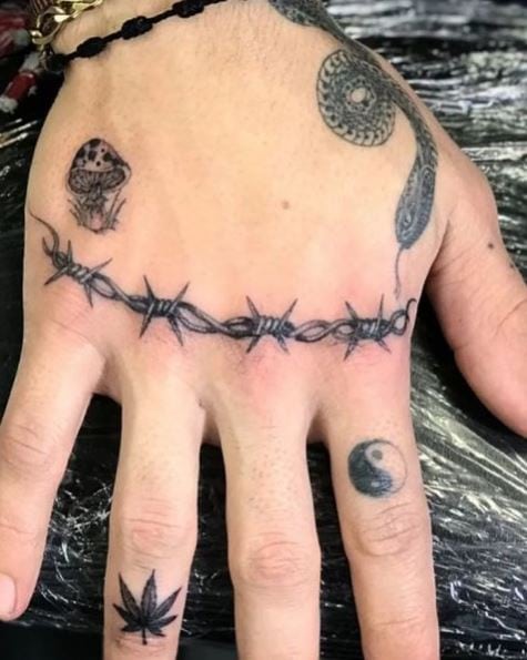 Black Barbed Wire Knuckle Tattoo