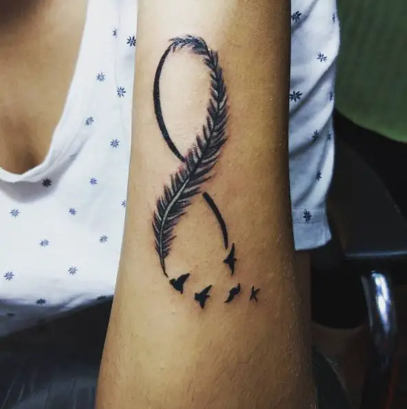 Black Birds and Infinity Feather Tattoo