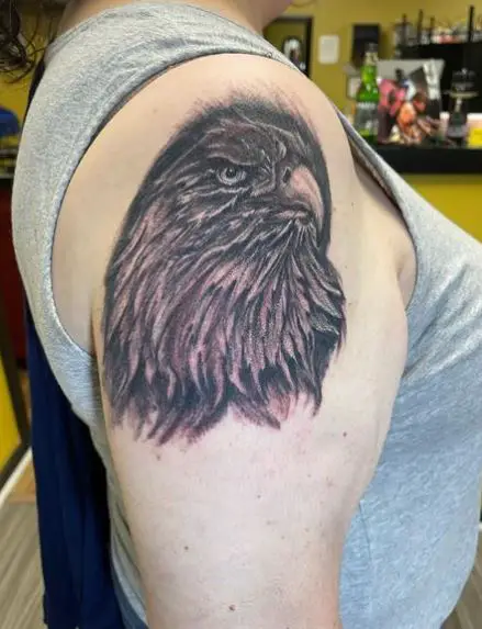 Black Eagle Head Shoulder Tattoo