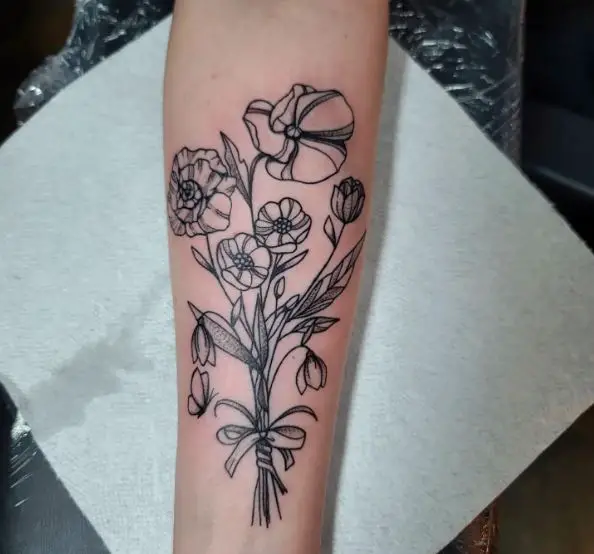 Black Floral Bunch Tattoo