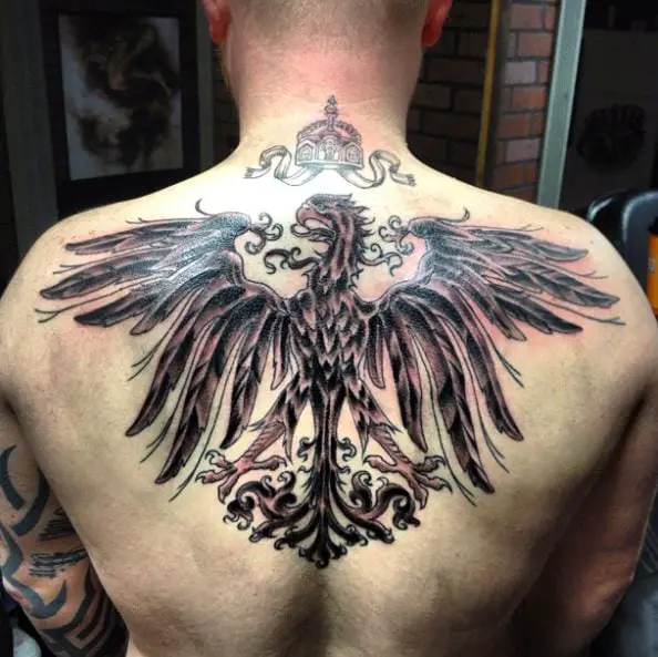 Black Imperial German Eagle Back Tattoo