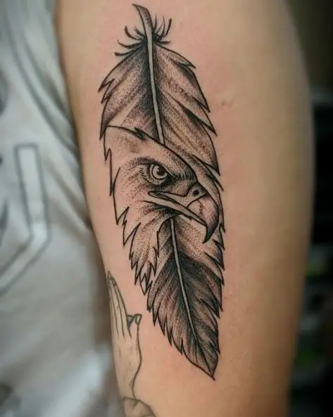 Black Inked Eagle Feather Tattoo
