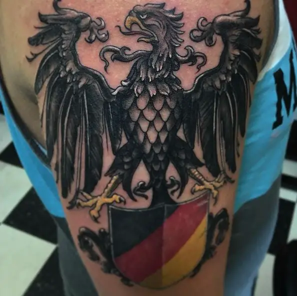 Black Inked German Eagle Arm Tattoo