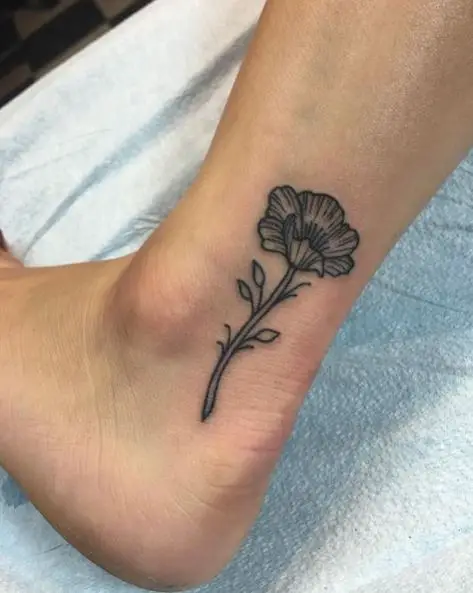 Black Line Mini Poppy Ankle Tattoo