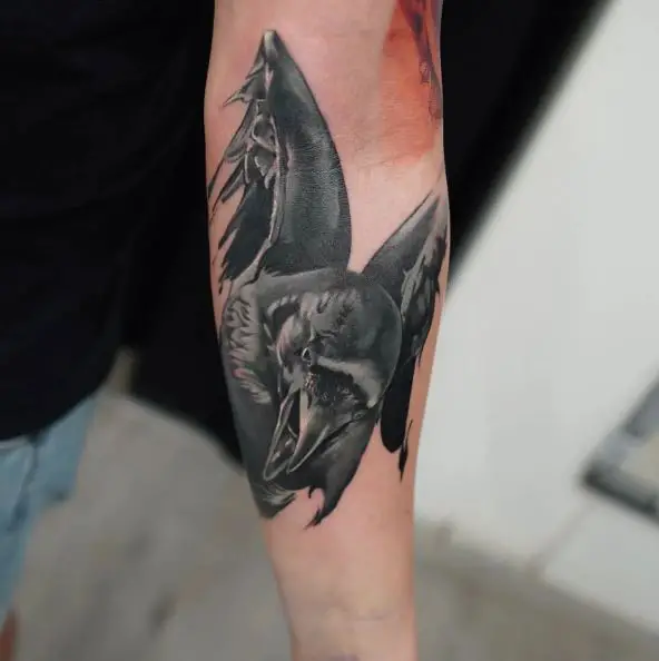 Black Raven Flying Tattoo