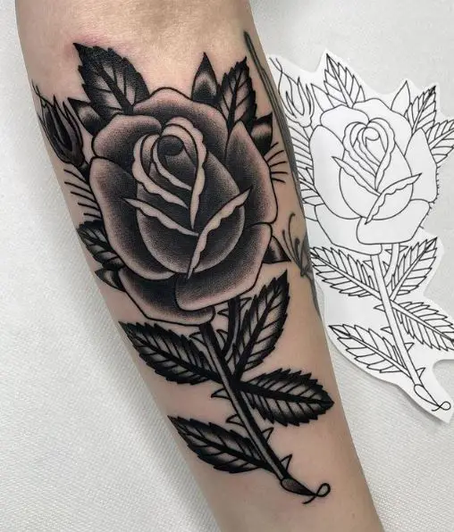 Black Rose Forearm Tattoo Art