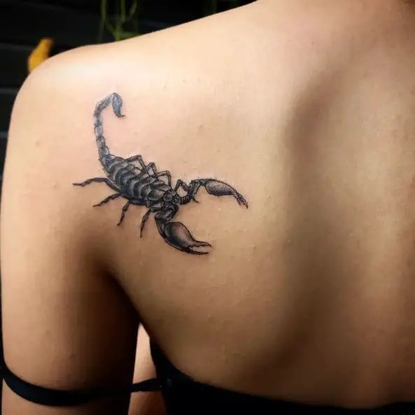 Black Small Scorpion Back Tattoo