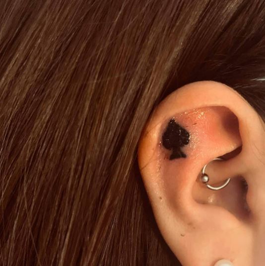 Black Spade Ear Tattoo