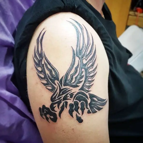Black Tribal Eagle Arm Tattoo