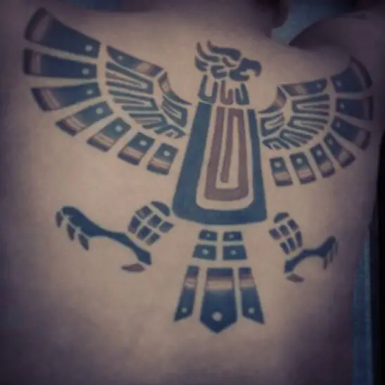 Black and Brown Aztec Eagle Back Tattoo