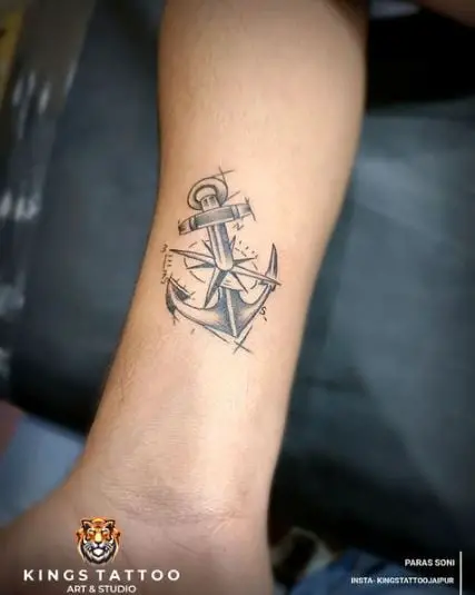 Black and Grey Anchor Compass Forearm Tattoo