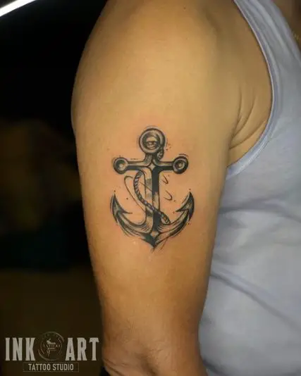 Black and Grey Anchor with Rope Arm Tattoo