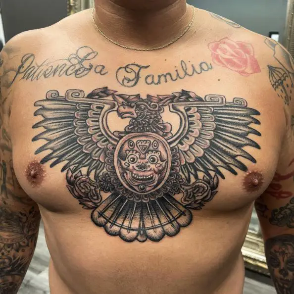 Black and Grey Aztec Eagle Chest Piece