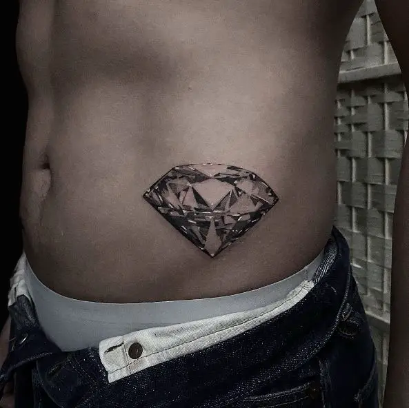 Black and Grey Diamond Tattoo on the Tummy