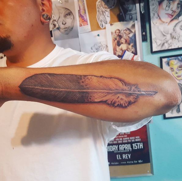 Black and Grey Eagle Feather Tattoo