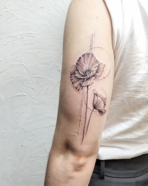 Black and Grey Poppy Flower Tattoo