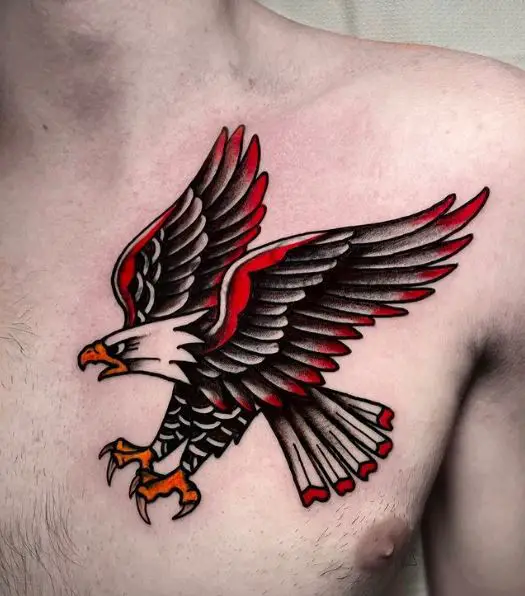 Black and Red Eagle Chest Tattoo