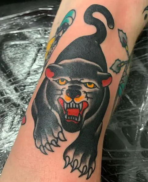 Black and Yellow Colored Panther Tattoo