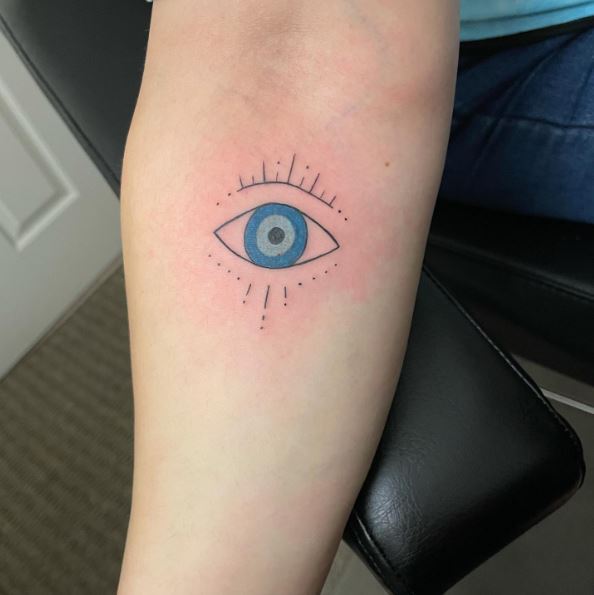 Blue Evil Eye Forearm Tattoo