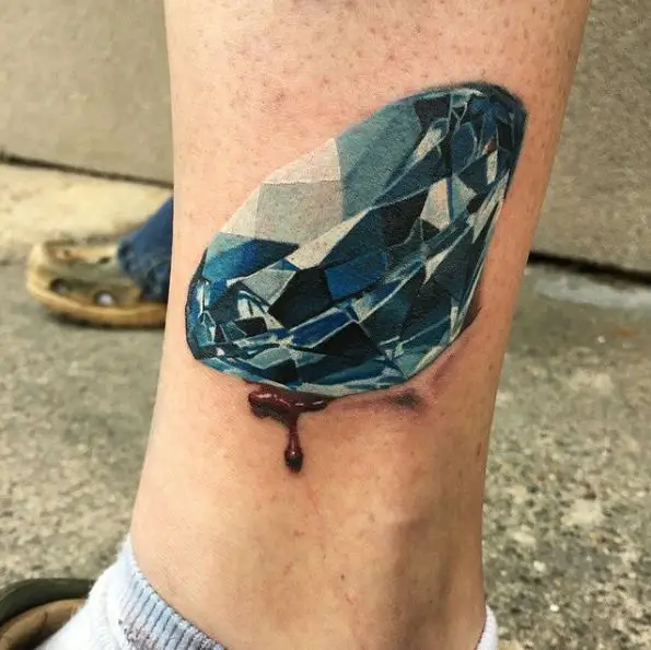 Blue and White Diamond Tattoo with Blood 