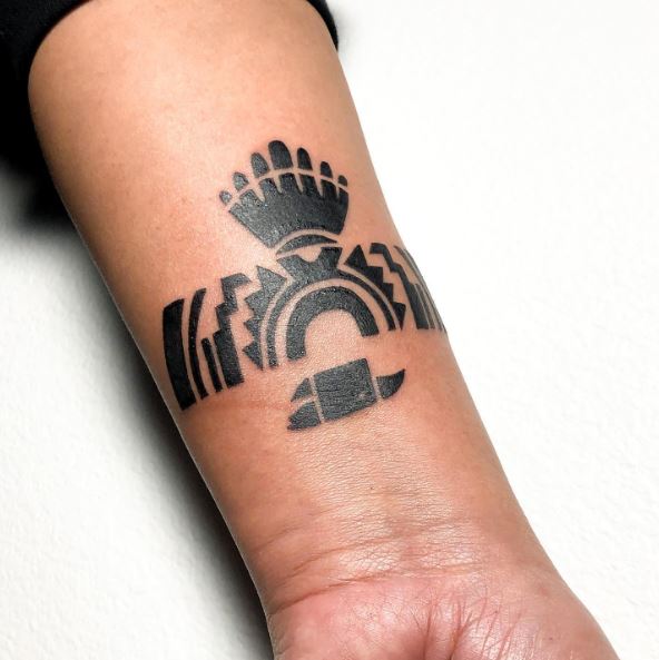 Bold Aztec Eagle Symbol Wrist Tattoo