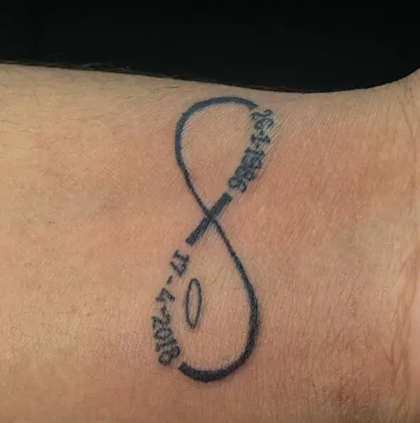 Bold Line Infinity Tattoo with Dates