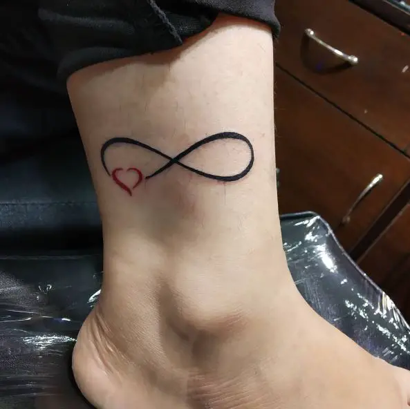 Bold Line Infinity Tattoo with Red Heart