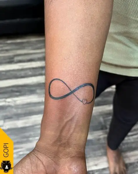 Bold Line Infinity Tattoo with Tiny Heart