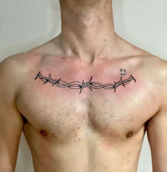 Bold Lines Barbed Wire Chest Tattoo