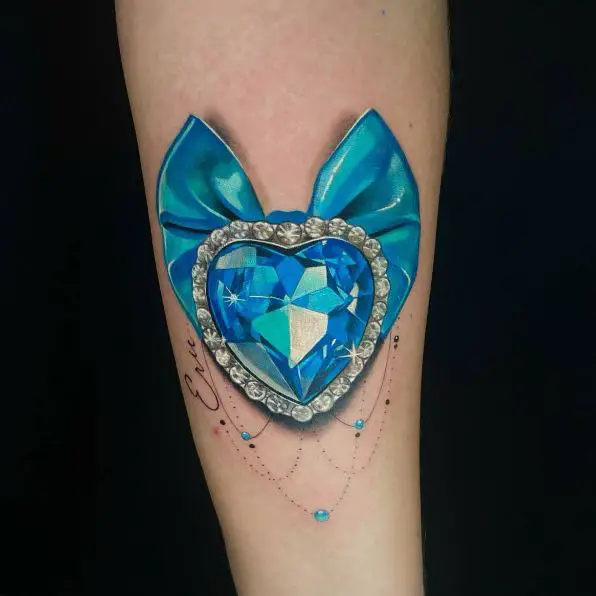 Bow Style Blue Diamond Tattoo